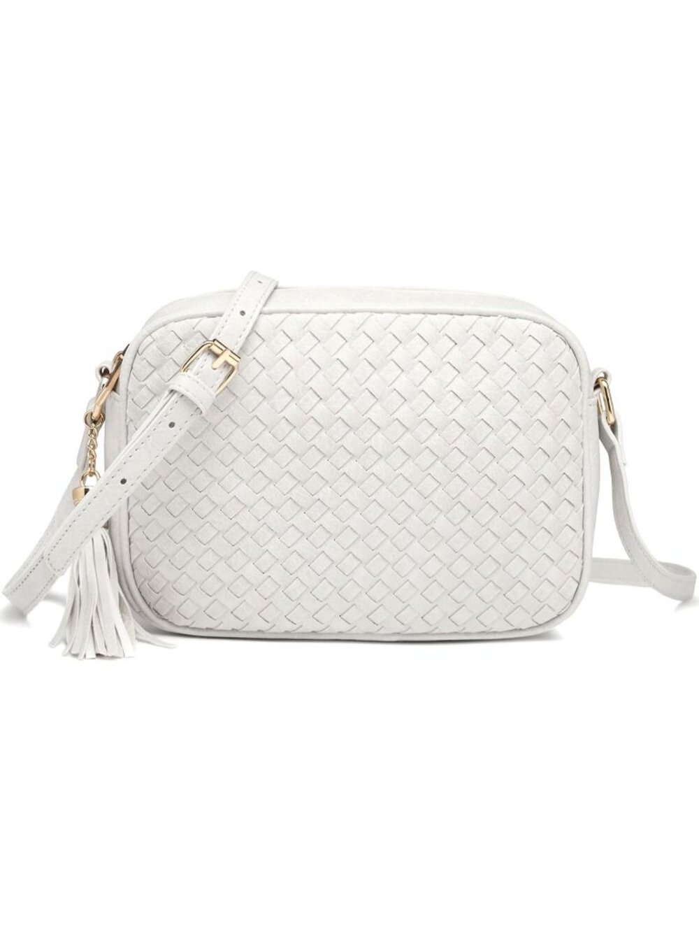 Women's White Woven Small Boho Purse Vegan Zipper Leather Crossbody Bag